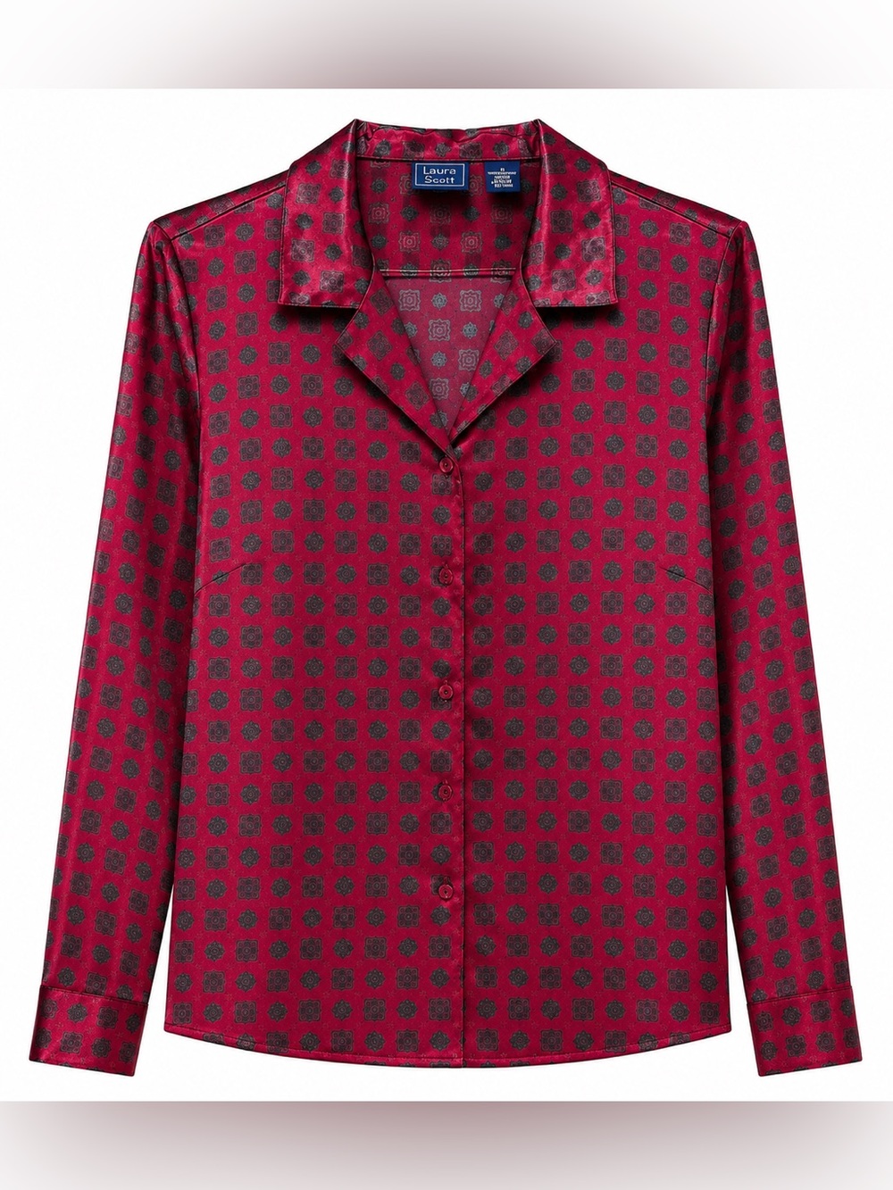 Laura Scott Burgundy and Black Satin Button-Down Shirt
